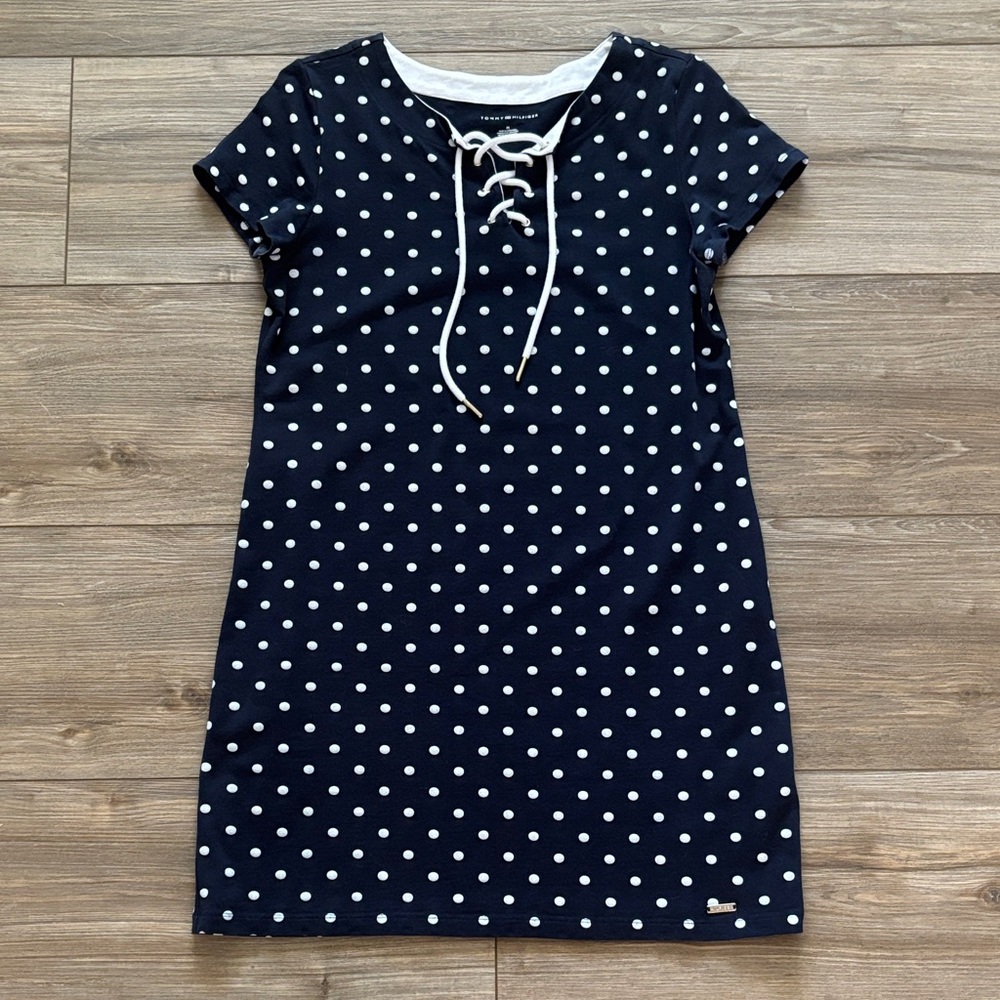 Tommy Hilfiger Navy and White Polka Dot Dress